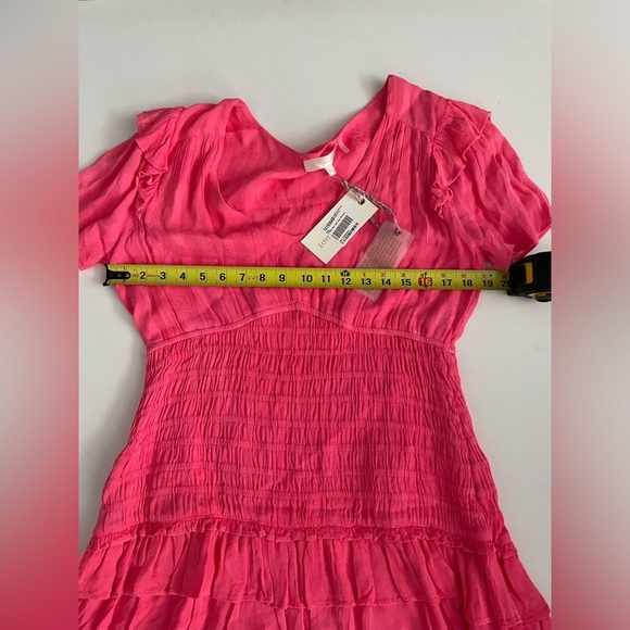 LOVESHACKFANCY Rena Dress Watermelon Ice Pink Magenta Stripe Ruffle smocked L - Picture 3 of 9